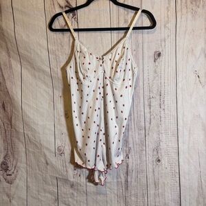 Vintage White and Red Strawberry Pattern Body Suit One Piece Romper Medium